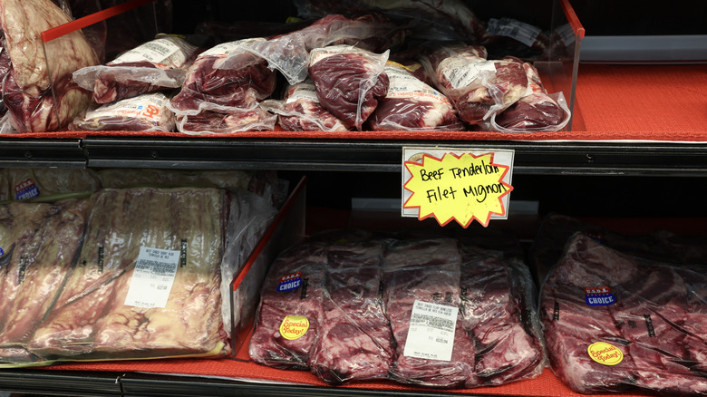 Packaged meat in supermarket