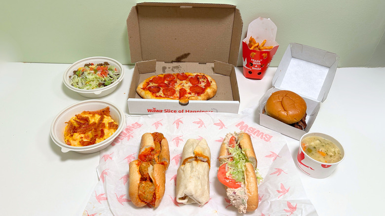 Several Wawa menu items together, in their takeout packaging