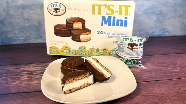 Plate of ice cream sandwiches and package