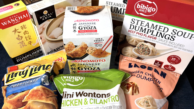 Various packages of frozen dumplings from costco
