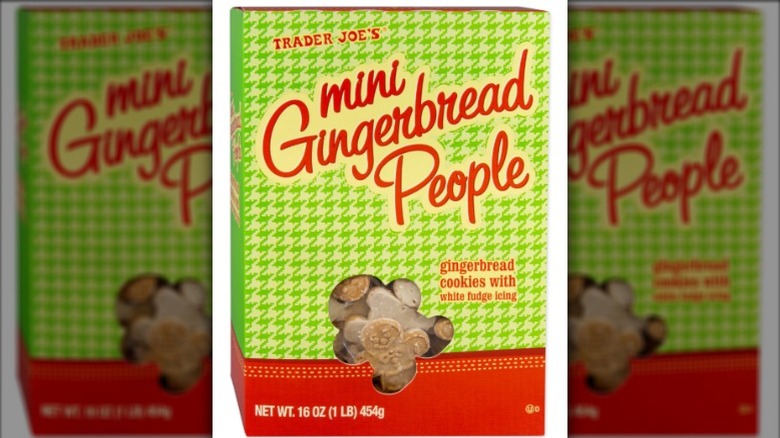 A box of Trader Joe's Mini Gingerbread People on a white background