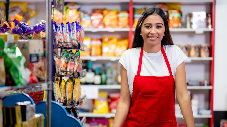 Female employee at Mexican supermarket