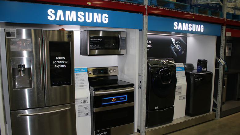 Samsung store display of kitchen appliances.