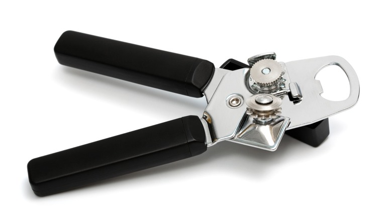 Can opener with black handles