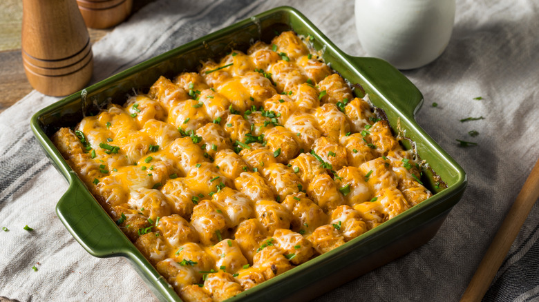 Tater Tot casserole with cheese