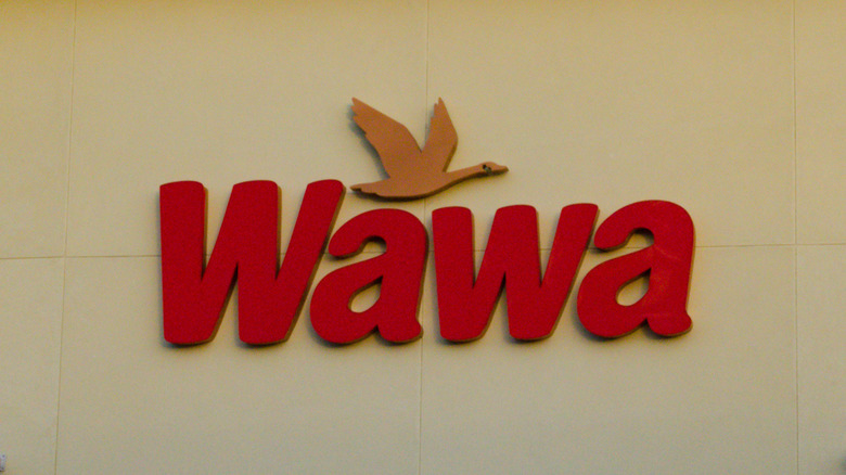 Outdoor signage for a Wawa location with the goose emblem