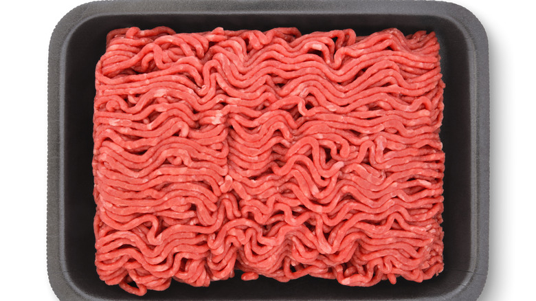 Foam tray of ground beef