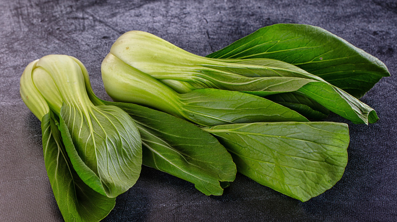 Bok choy stalks on towel