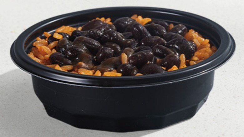Black bowl with black beans and rice