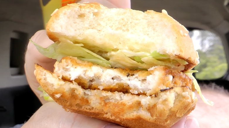 The interior of a Burger King Original Chicken Sandwich