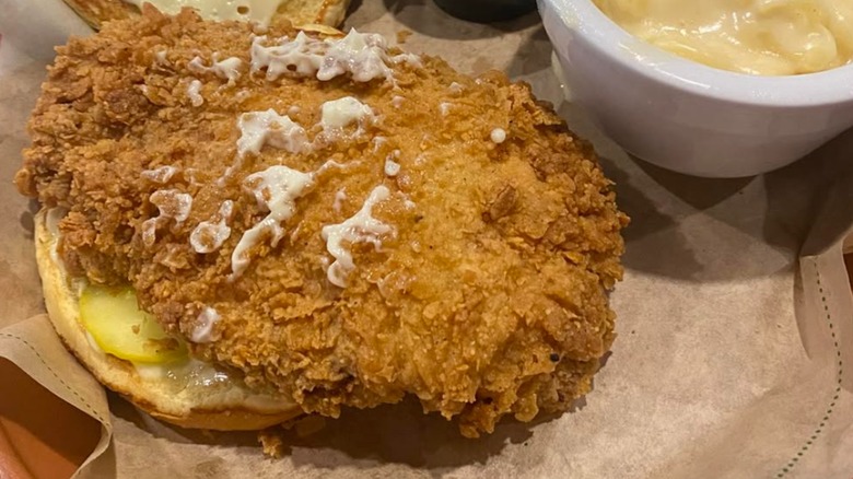 Chili's Big Crispy Chicken Sandwich with the top bun removed