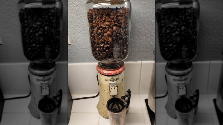 1930s KitchenAid coffee mill on a kitchen countertop