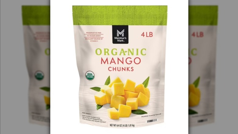 A bag of Member's mark Frozen Organic Mango Chunks from Sam's Club