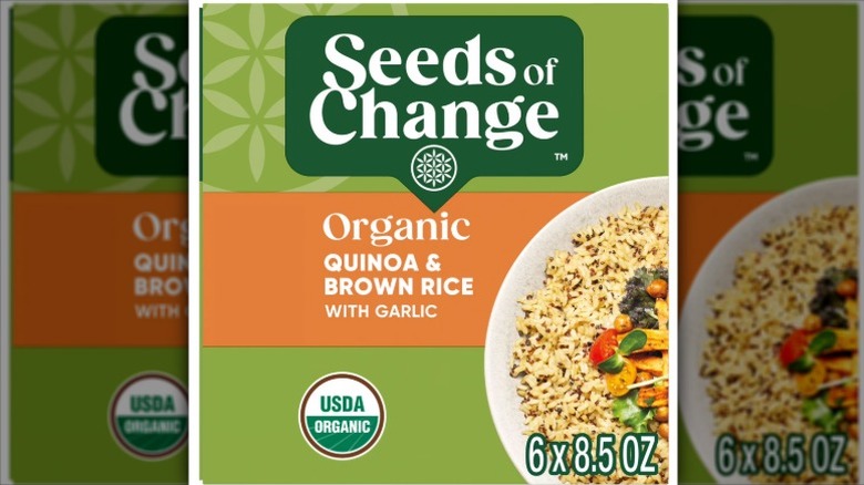 A box of Seeds of Change Organic Quinoa and Brown Rice with Garlic from Sam's Club