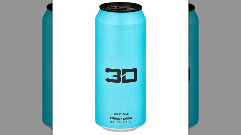 A can of berry blue 3D Energy drink on a white background