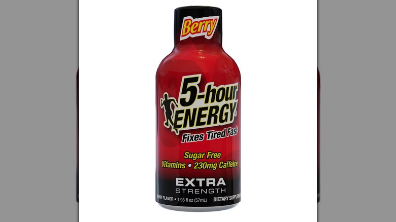 A berry 5-hour Energy bottle on a white background
