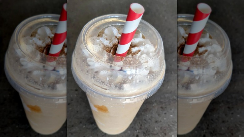 Tim Hortons' Pumpkin Spice Iced Capp on a countertop