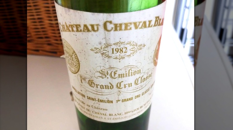 close up of bottle label of cheval blanc