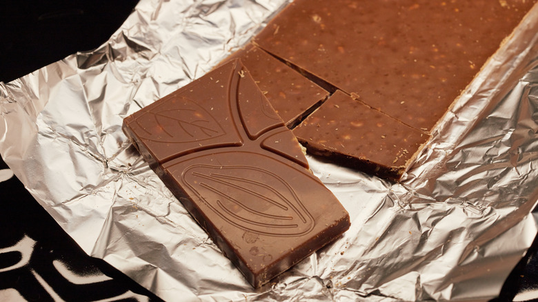 unwrapped chocolate bar