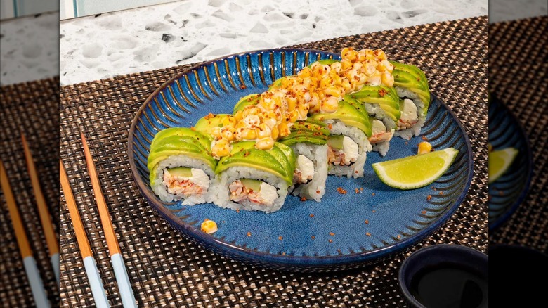 Member's Mark Elote Roll on a blue plate