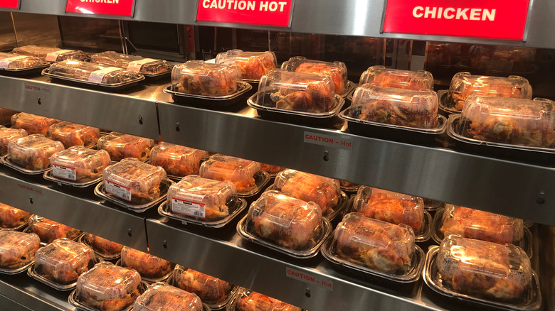 Racks of Costco chickens
