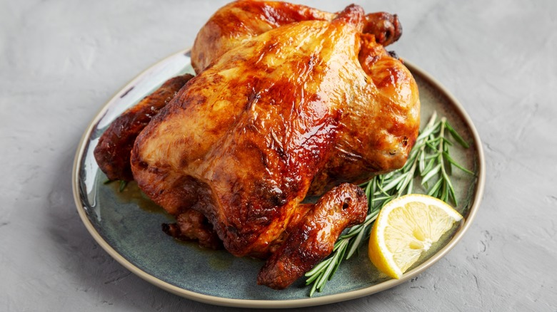 Rotisserie chicken on plate