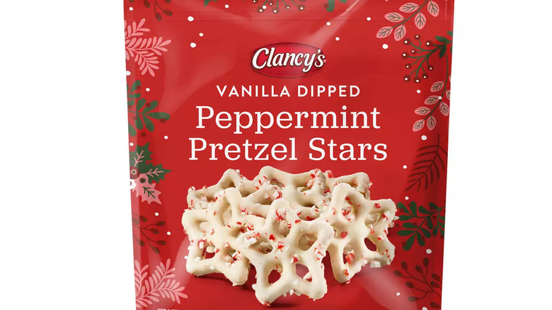 A bag of Clancy's vanilla-dipped peppermint pretzel stars