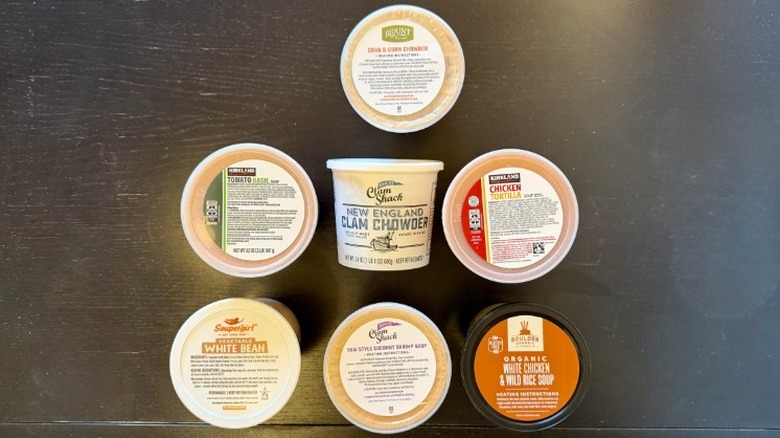 Costco soups in their containers shot from above