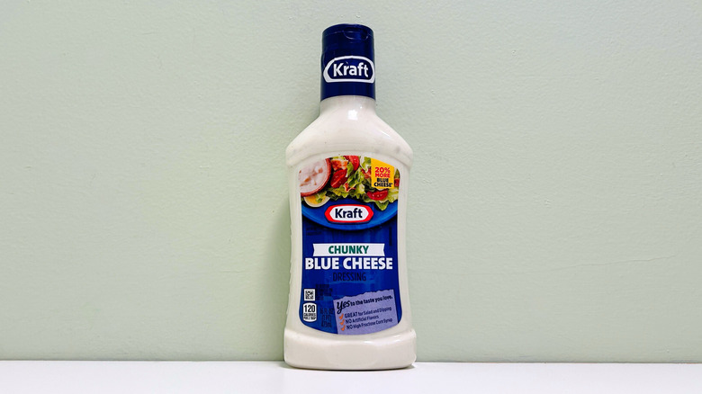 A bottle of Kraft Chunky Blue Cheese Dressing