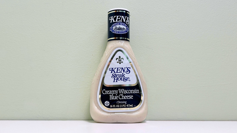 A bottle of Ken's Steak House Creamy Wisconsin Blue Cheese Dressing