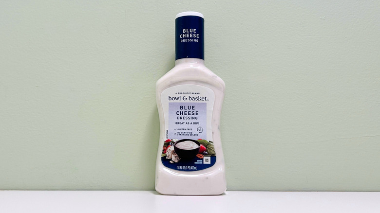 A bottle of Bowl and Basket Blue Cheese Dressing