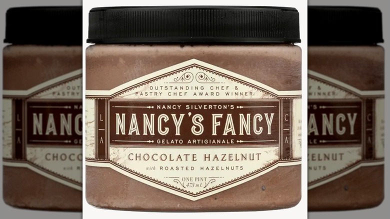 Nancy's Fancy Chocolate Hazelnut Gelato on a white background