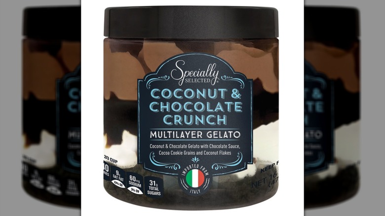 Specially Selected Coconut & Chocolate Crunch Gelato on a white background