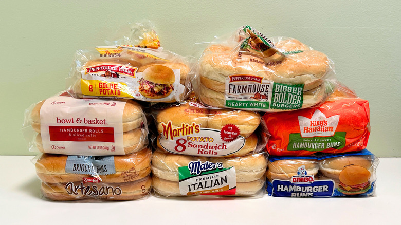 Eight hamburger brands stacked atop each other three deep