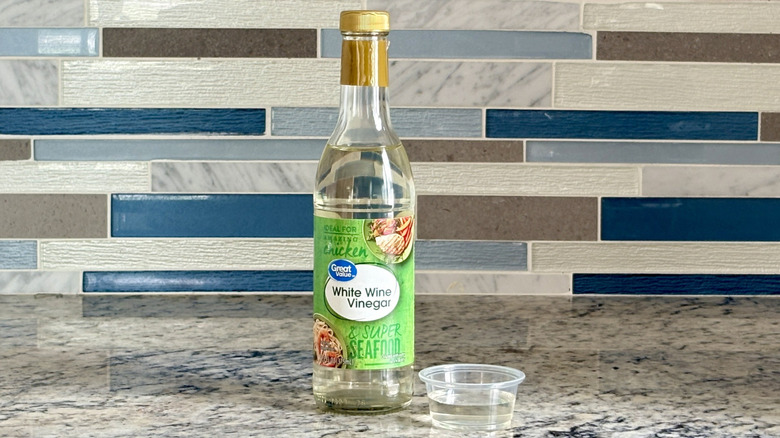 A bottle of Great Value white wine vinegar