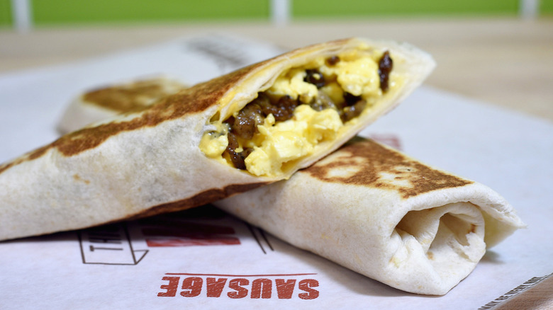 Taco Bell breakfast burrito on a table
