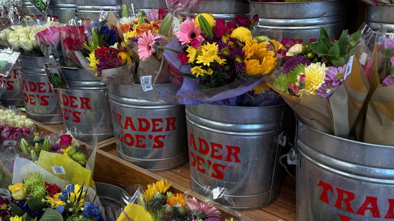 Trader Joe's flowers in buckets