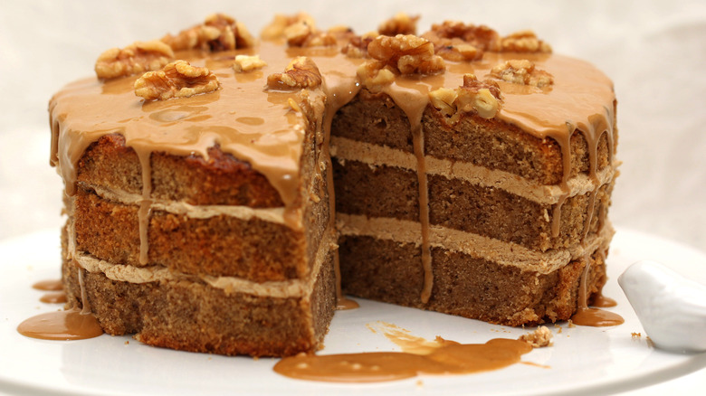 layered coffee and walnut cake