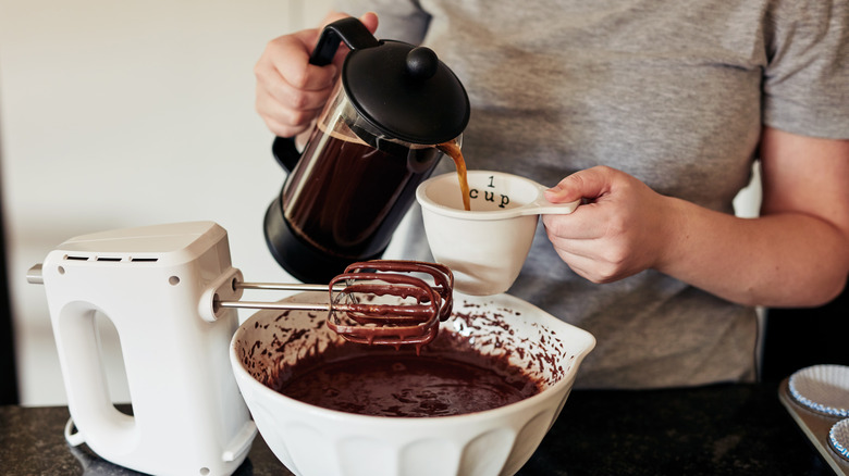coffee poured into cake batter