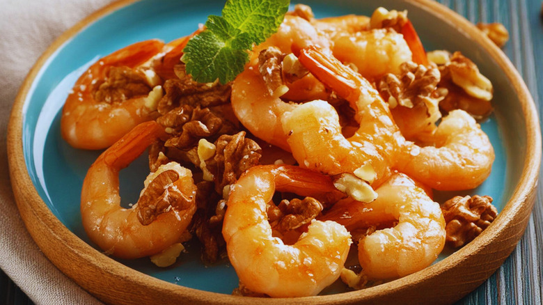 Honey walnut shrimp on a plate