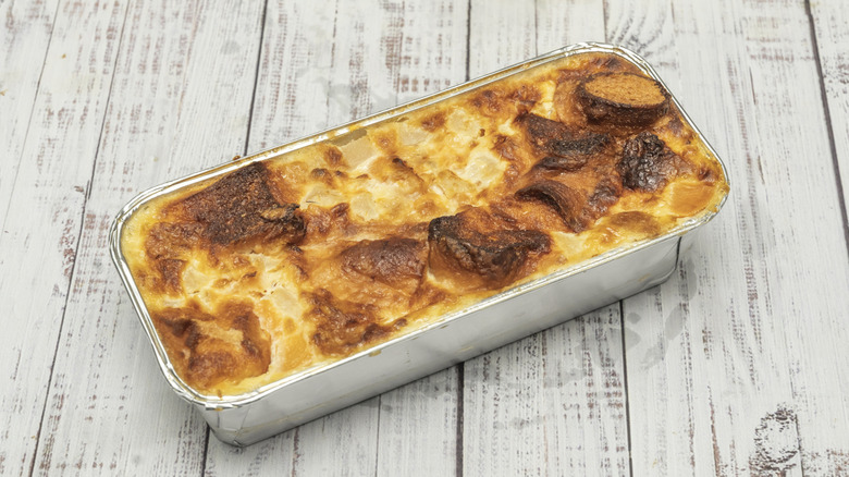 Bread pudding on a wooden table