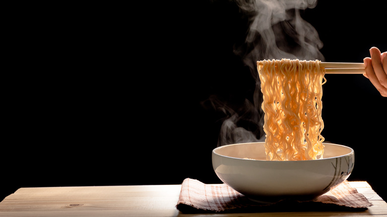 Hot noodles in a bowl