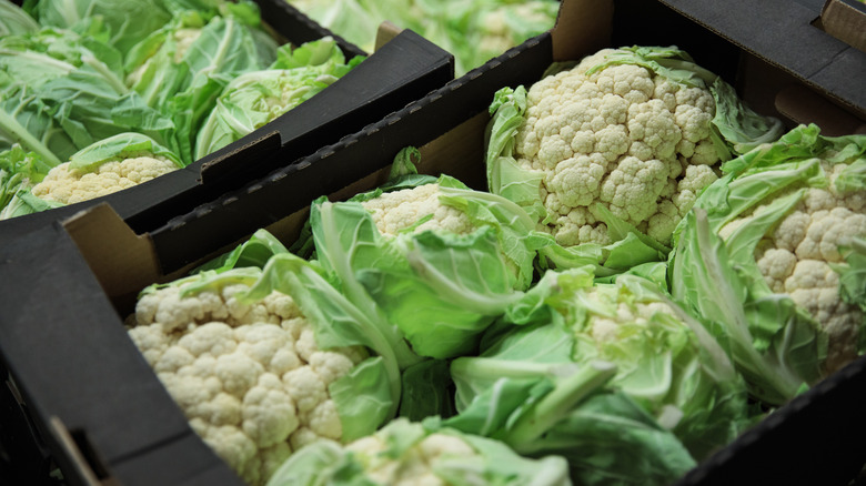 Cauliflower in a cardboard box