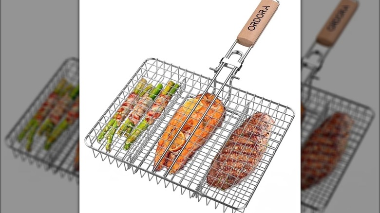 Food basket for grilling against a white background
