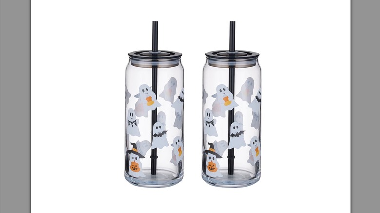 Two Ghost Glass Can Sipper Tumblers