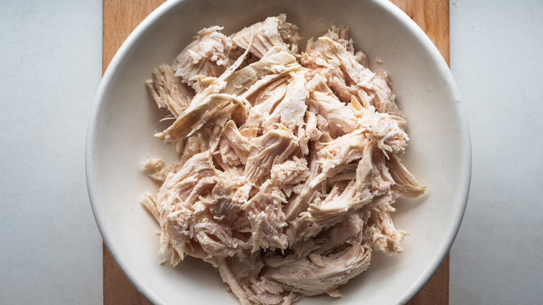 Bowl of shredded chicken
