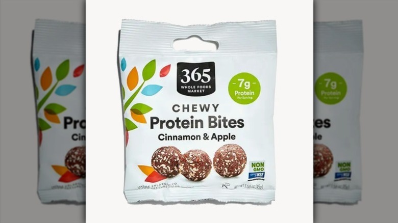 Cinnamon apple protein bites on white background