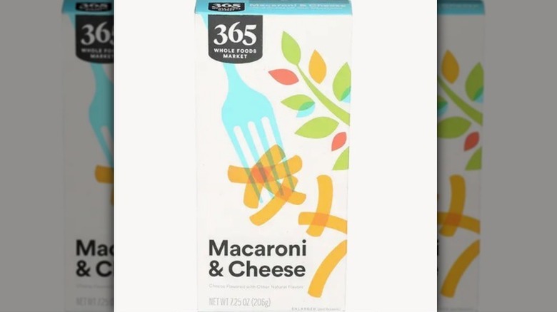Boxed mac and cheese on white background