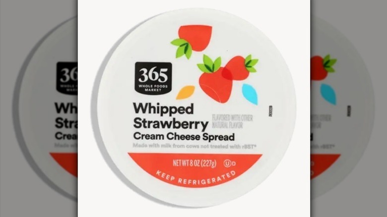 Whipped strawberry cream cheese on white background