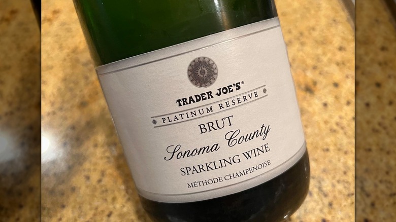 Platinum Reserve wine brut Sonoma County sparkling wine label from Trader Joe's.